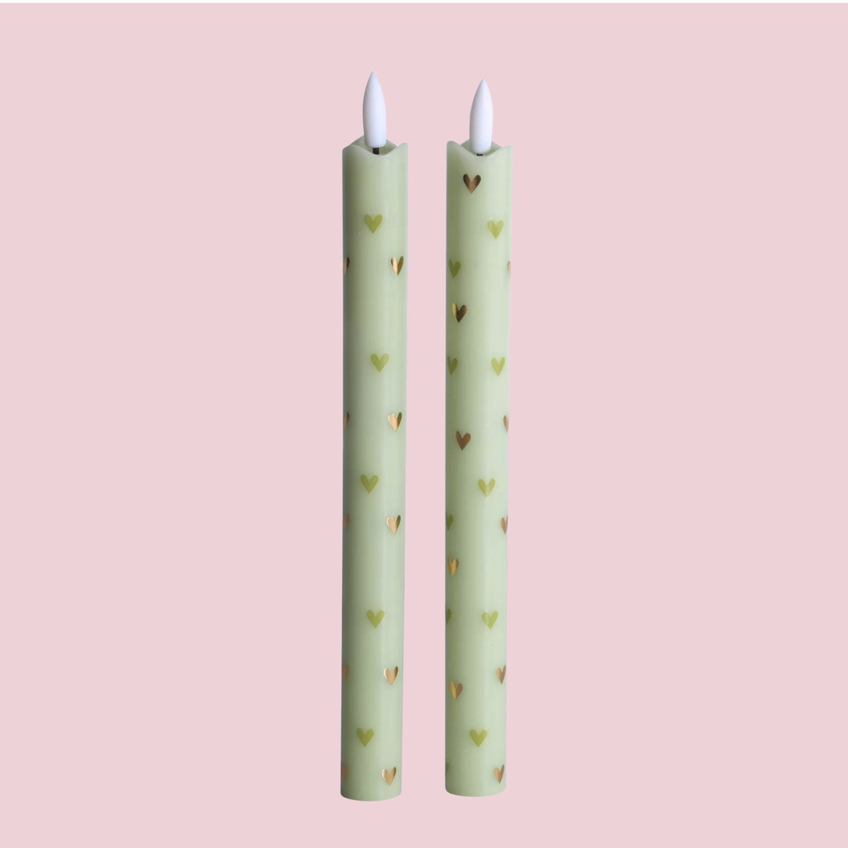 LED Pillar Kaars Hearts Green - Set of 2