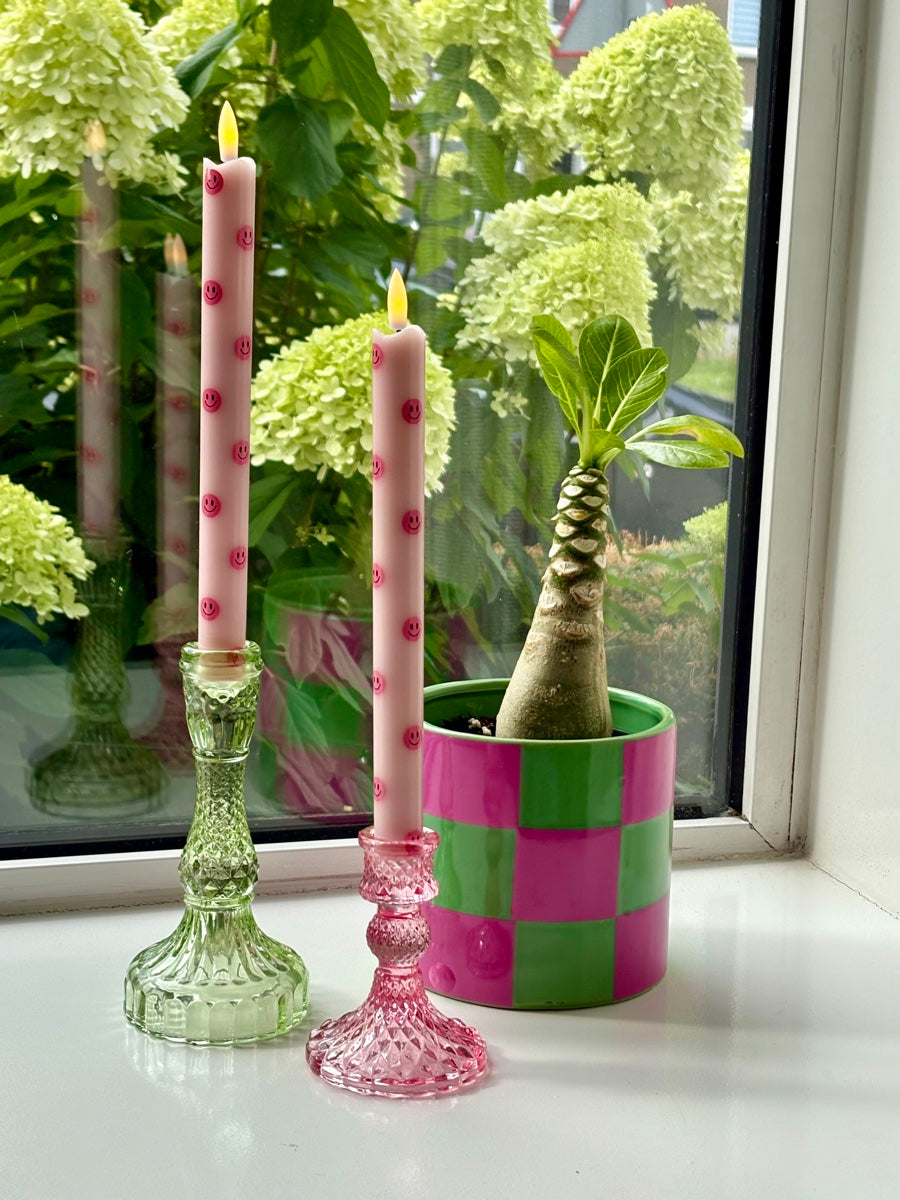 LED Pillar Kaars Smiley Pink - Set of 2