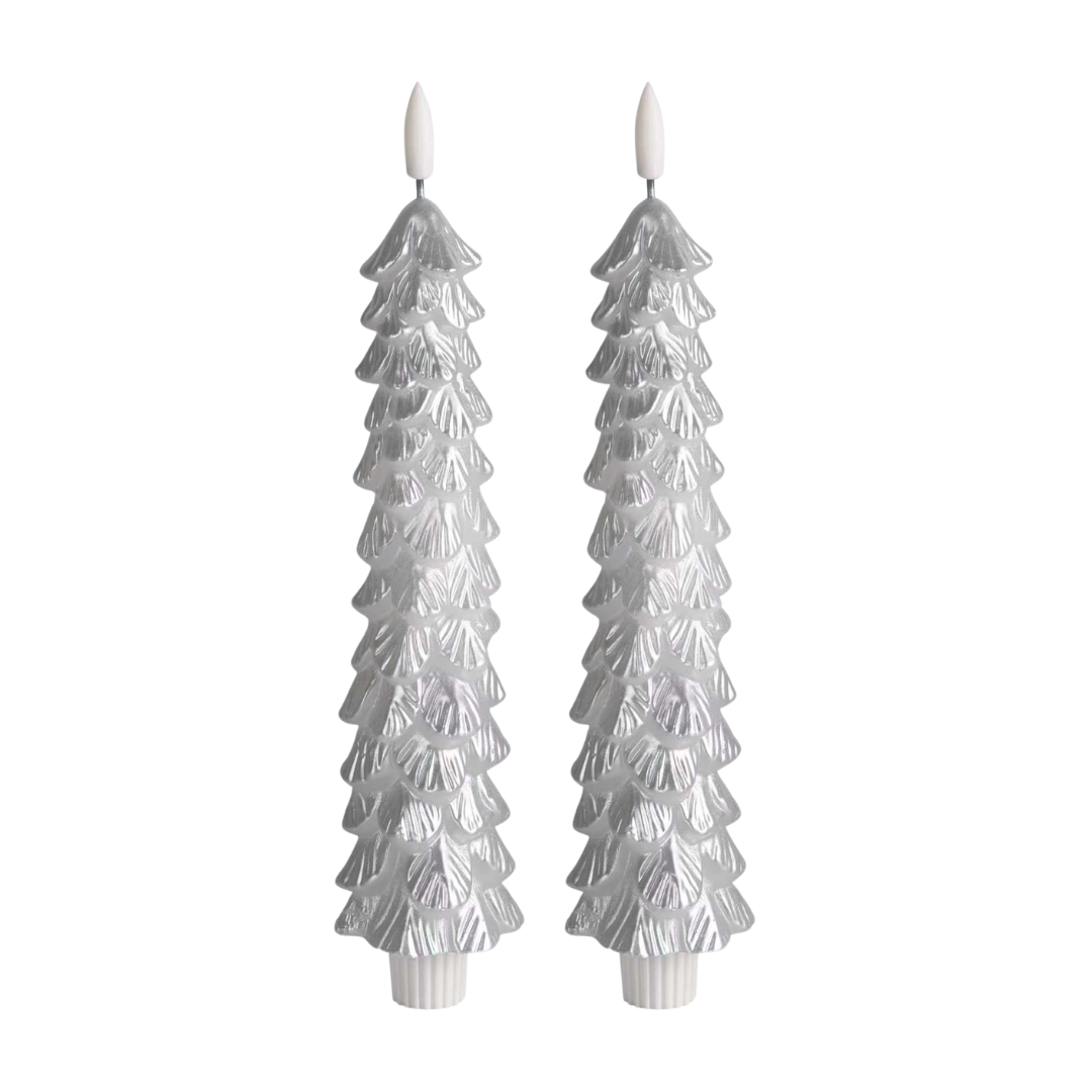 LED X-Mas Tree Candle Silver RC - Set of 2 (editie 2025)