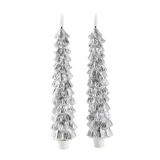 LED X-Mas Tree Kaarsen Zilver - Set van 2 - editie 2024