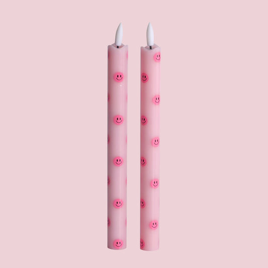 LED Pillar Kaars Smiley Pink - Set of 2