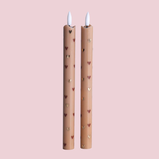 LED Pillar Kaars Hearts Sand - Set of 2