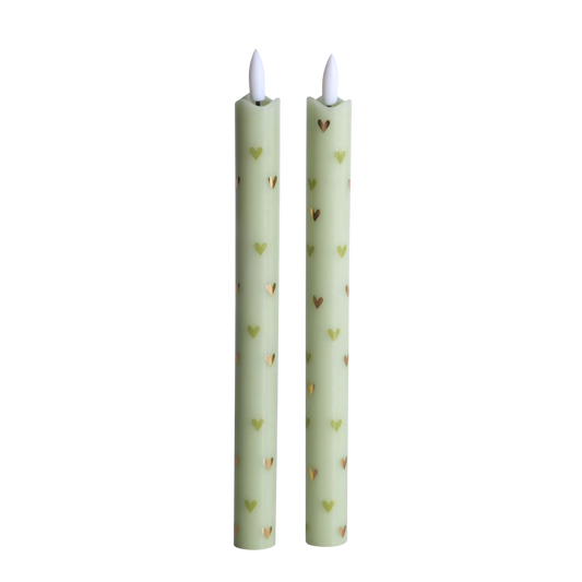 LED Pillar Kaars Hearts Green - Set of 2