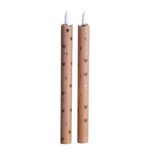LED Pillar Kaars Hearts Sand - Set of 2